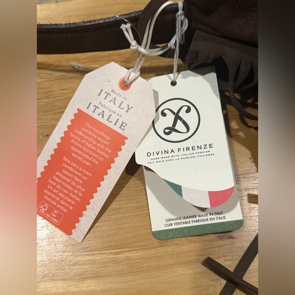 NWT Divina Firenze Genuine Leather Brown Suede Fringe Shoulder Bag - Picture 4 of 15